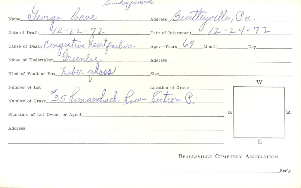 burial card